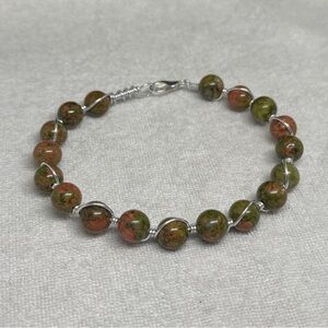 Handmade Unakite Wire Wrapped Bracelet